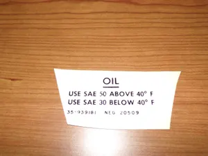 Beechcraft Oil Decal 35-939181